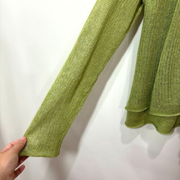 Coldwater Creek Green Tie Front Sweater Linen Cotton Size Small Y2K 90s Friends - Picture 2 of 12